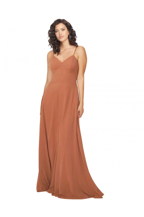Billigste Rosenholz A-Linien V-Ausschnitt Chiffon Lange Brautjungfernkleider