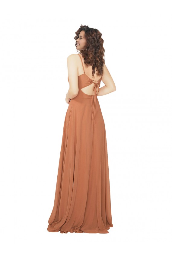 Billigste Rosenholz A-Linien V-Ausschnitt Chiffon Lange Brautjungfernkleider