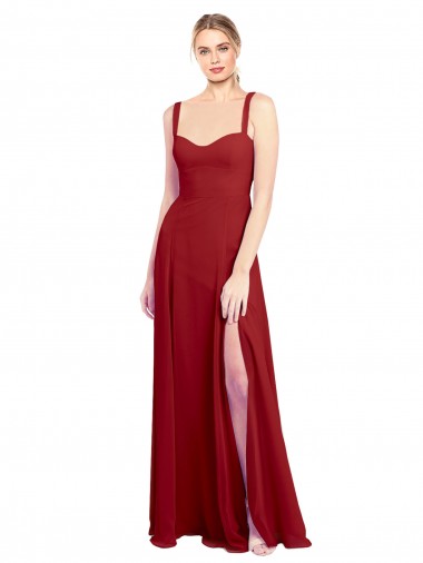 Billigste Rot A-Linien Chiffon Lange Brautjungfernkleider