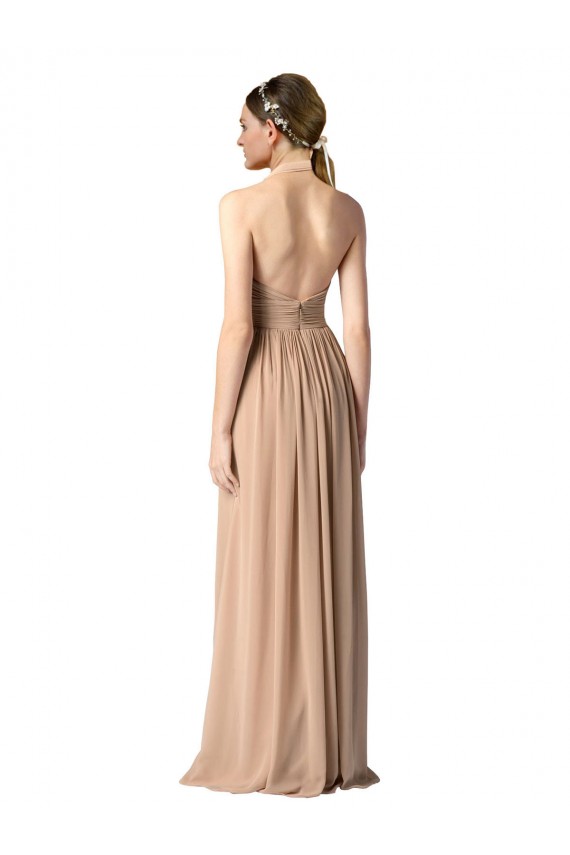 Billigste Rot A-Linien Neckholder V-Ausschnitt Chiffon Lange Brautjungfernkleider