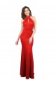 Billigste Rot Meerjungfrau Neckholder Stretch-Satin Lange Formale Brautjungfernkleider / Abendkleider / Abiballkleider
