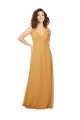 Billigste Safran A-Linien V-Ausschnitt Chiffon Lange Brautjungfernkleider