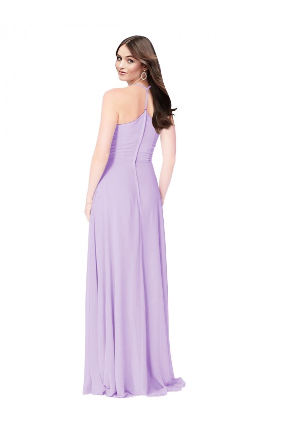 Billigste Safran A-Linien V-Ausschnitt Chiffon Lange Brautjungfernkleider