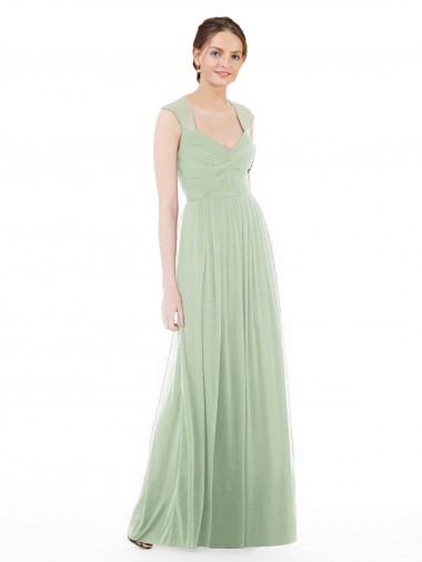 Billigste Salbeigrün A-Linien Chiffon Lange Brautjungfernkleider