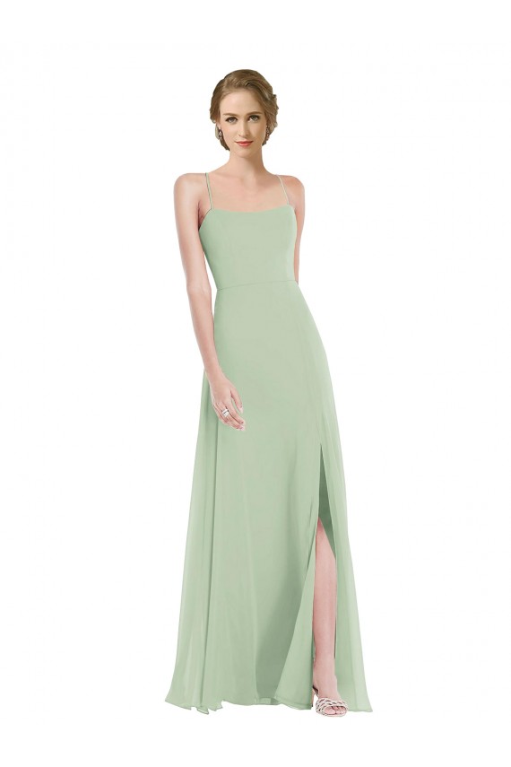 Billigste Salbeigrün A-Linien Scoop Chiffon Lange Brautjungfernkleider
