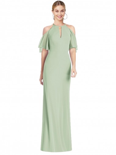 Billigste Salbeigrün Meerjungfrau Neckholder Chiffon Lange Brautjungfernkleider