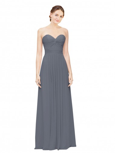 Billigste Schiefergrau A-Linien Chiffon Lange Brautjungfernkleider