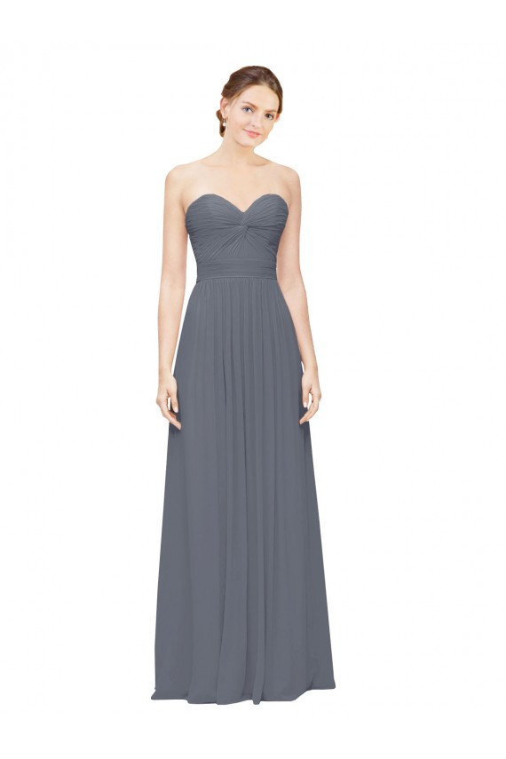Billigste Schiefergrau A-Linien Chiffon Lange Brautjungfernkleider