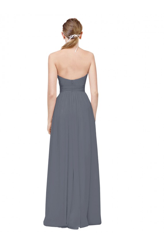 Billigste Schiefergrau A-Linien Chiffon Lange Brautjungfernkleider