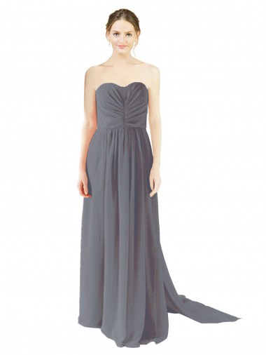 Billigste Schiefergrau A-Linien Chiffon Lange Brautjungfernkleider