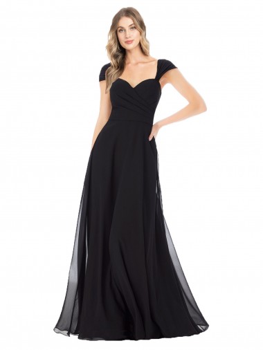 Billigste Schwarz A-Linien Chiffon Lange Brautjungfernkleider