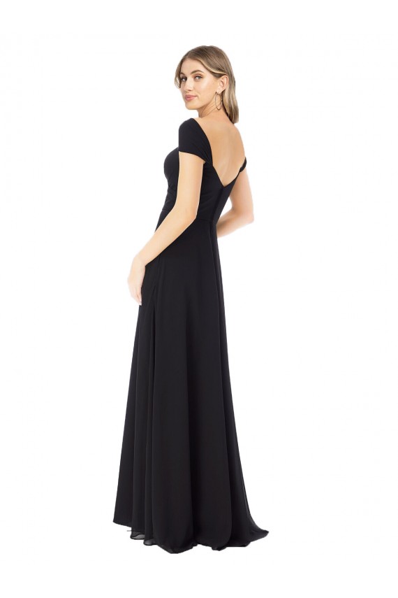 Billigste Schwarz A-Linien Chiffon Lange Brautjungfernkleider