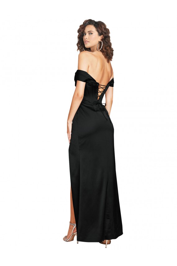 Billigste Schwarz A-Linien Seidiger Satin Lange Formale Brautjungfernkleider / Abendkleider / Abiballkleider