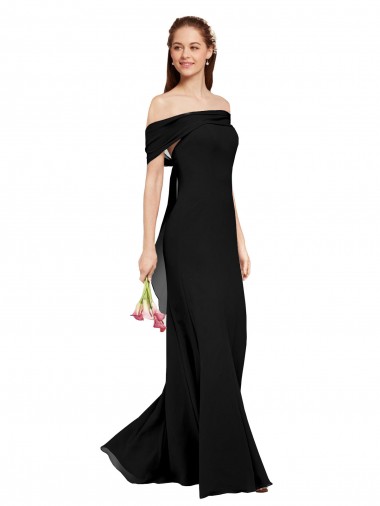 Billigste Schwarz Meerjungfrau Off-Schulter Chiffon Lange Brautjungfernkleider / Abiballkleider