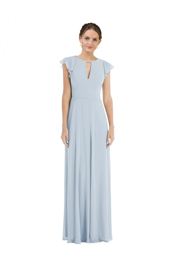 Billigste Seeglas A-Linien Chiffon Lange Formale Brautjungfernkleider / Abendkleider