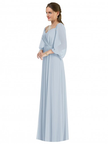 Billigste Seeglas A-Linien Off-Schulter Chiffon Lange Formale Brautjungfernkleider / Abendkleider