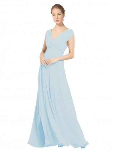 Billigste Seeglas A-Linien V-Ausschnitt Chiffon Lange Brautjungfernkleider