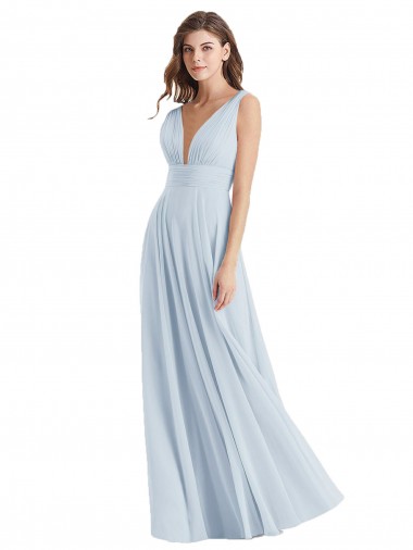 Billigste Seeglas A-Linien V-Ausschnitt Chiffon Lange Brautjungfernkleider