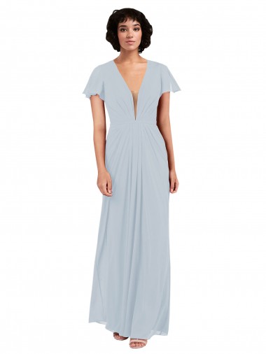 Billigste Seeglas A-Linien V-Ausschnitt Chiffon Lange Brautjungfernkleider