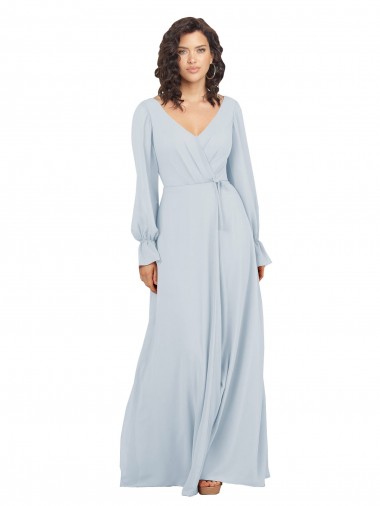 Billigste Seeglas A-Linien V-Ausschnitt Chiffon Lange Brautjungfernkleider