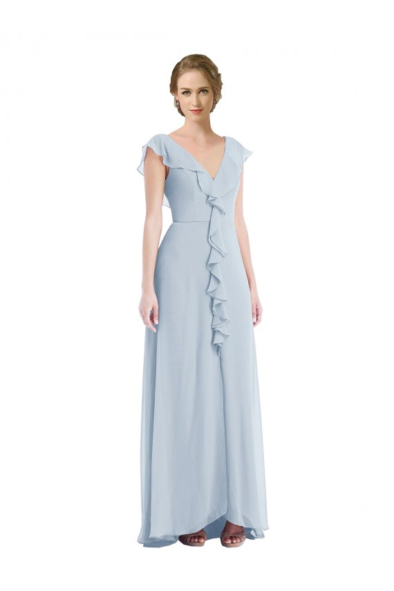 Billigste Seeglas A-Linien V-Ausschnitt Chiffon Lange Brautjungfernkleider