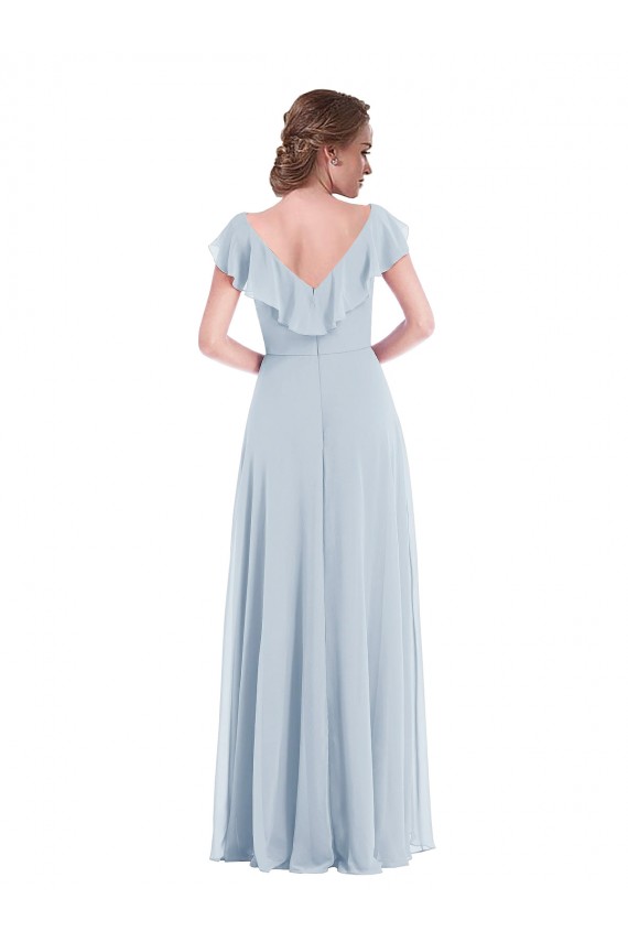 Billigste Seeglas A-Linien V-Ausschnitt Chiffon Lange Brautjungfernkleider