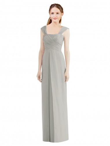 Billigste Silber A-Linien Chiffon Lange Brautjungfernkleider