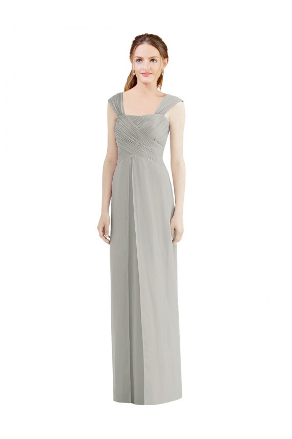 Billigste Silber A-Linien Chiffon Lange Brautjungfernkleider