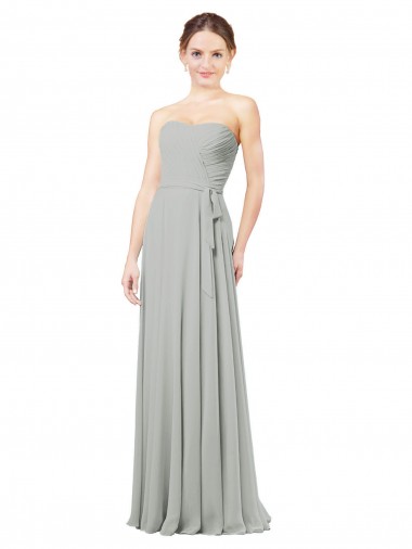 Billigste Silber A-Linien Chiffon Lange Brautjungfernkleider