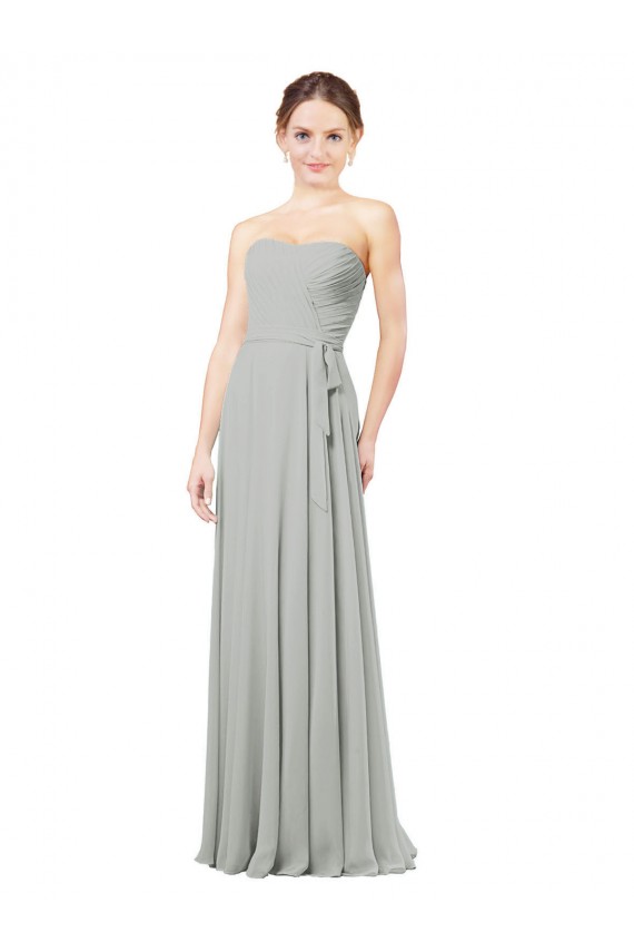 Billigste Silber A-Linien Chiffon Lange Brautjungfernkleider