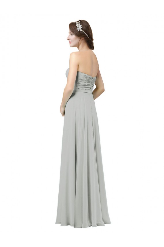 Billigste Silber A-Linien Chiffon Lange Brautjungfernkleider