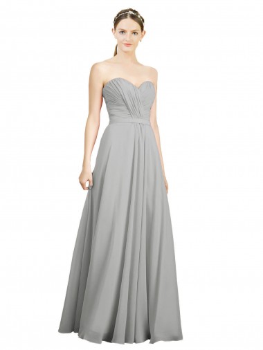 Billigste Silber A-Linien Chiffon Lange Brautjungfernkleider