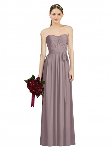 Billigste Staubige Rose A-Linien Chiffon Lange Brautjungfernkleider