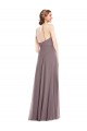 Billigste Staubige Rose A-Linien Neckholder Chiffon Lange Formale Brautjungfernkleider / Abendkleider