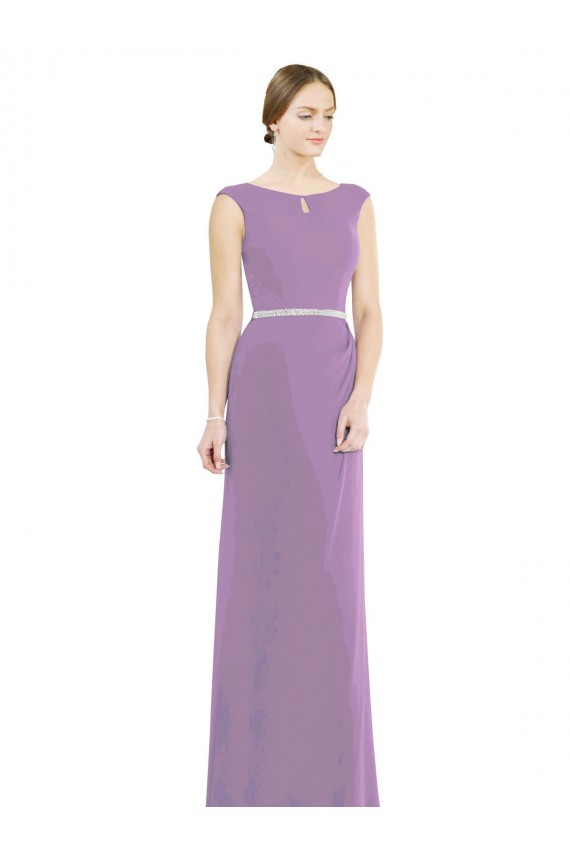Billigste Staubiger Lavendel A-Linien Bootshals Stehkragen Ausschnitt Chiffon Lange Brautjungfernkleider