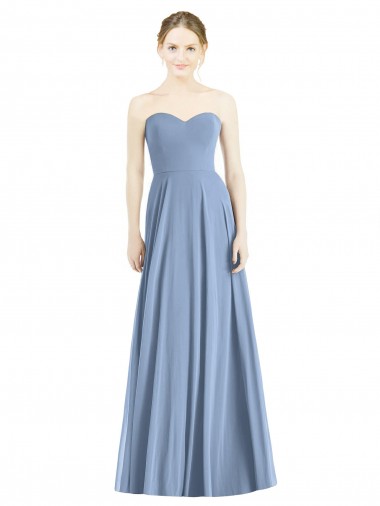 Billigste Staubiges Blau A-Linien Chiffon Lange Brautjungfernkleider