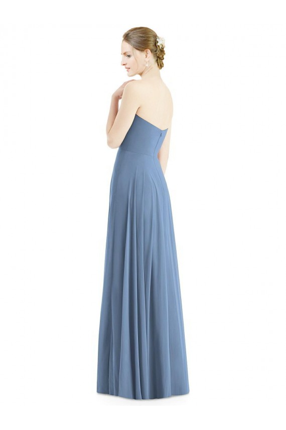 Billigste Staubiges Blau A-Linien Chiffon Lange Brautjungfernkleider