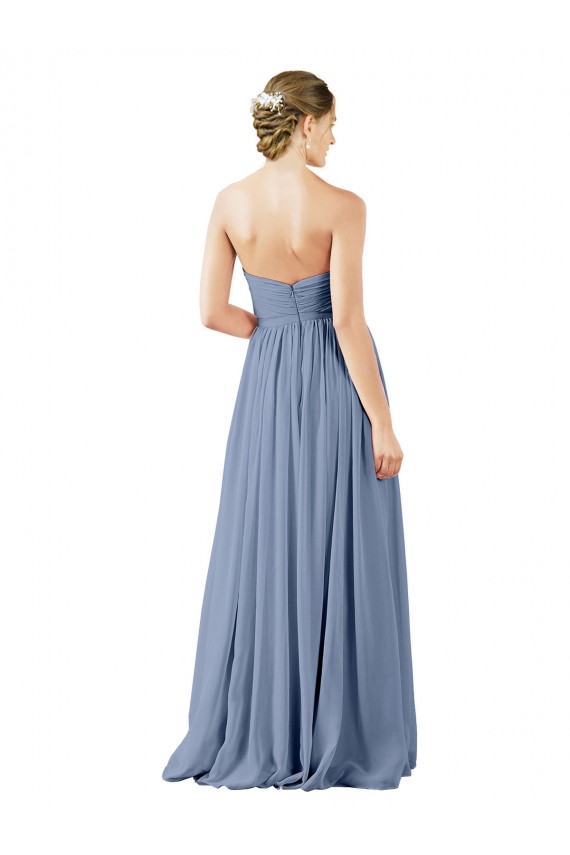 Billigste Staubiges Blau A-Linien Chiffon Lange Brautjungfernkleider