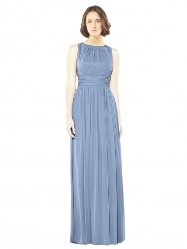 Billigste Staubiges Blau A-Linien Chiffon Lange Brautjungfernkleider
