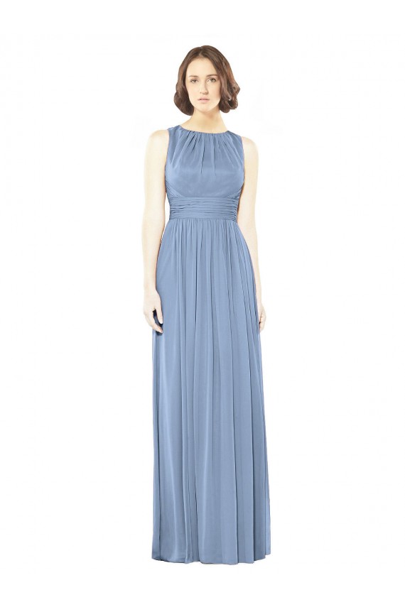Billigste Staubiges Blau A-Linien Chiffon Lange Brautjungfernkleider