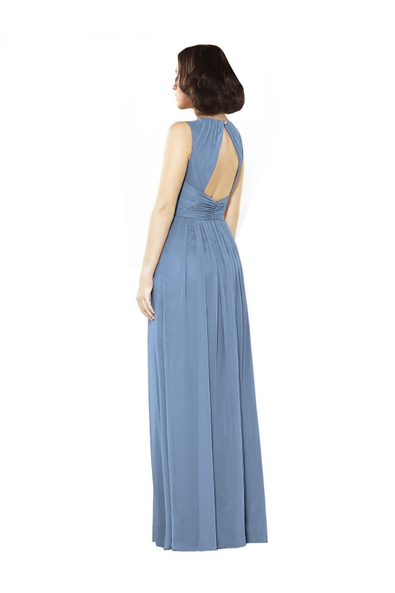 Billigste Staubiges Blau A-Linien Chiffon Lange Brautjungfernkleider