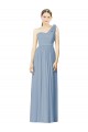 Billigste Staubiges Blau A-Linien Eine-Schulter Chiffon Lange Brautjungfernkleider