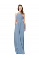 Billigste Staubiges Blau A-Linien Neckholder Chiffon Lange Brautjungfernkleider