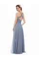 Billigste Staubiges Blau A-Linien Neckholder Stehkragen Ausschnitt Chiffon Lange Brautjungfernkleider