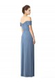 Billigste Staubiges Blau A-Linien Off-Schulter Chiffon Lange Brautjungfernkleider