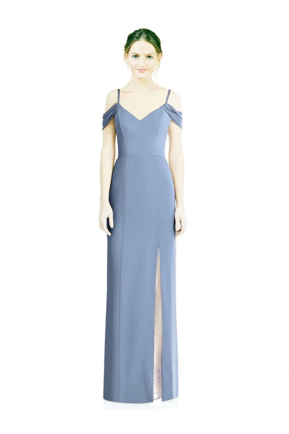 Billigste Staubiges Blau A-Linien Off-Schulter Chiffon Lange Formale Brautjungfernkleider / Abendkleider