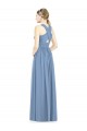 Billigste Staubiges Blau A-Linien V-Ausschnitt Chiffon Lange Brautjungfernkleider