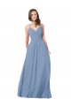 Billigste Staubiges Blau A-Linien V-Ausschnitt Chiffon Lange Brautjungfernkleider