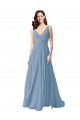 Billigste Staubiges Blau A-Linien V-Ausschnitt Chiffon Lange Brautjungfernkleider