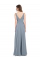 Billigste Staubiges Blau A-Linien V-Ausschnitt Chiffon Lange Brautjungfernkleider